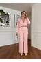 Women's Powder-Colored Imported Fabric Jacket with Tassel Details and Pants with a Waist Chain Belt—Matching Top and Bottom Set - 2
