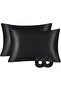 Black Silk Satin Pillow Case 2 Pack 50X70 Special Skin Friendly Case for Curly Hair with Buckle Gift