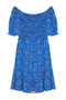 Blue Floral Print Skirt Waist Opening Madonna Neck Viscose Woven Dress Twoss24El01033 - 7
