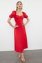 Red A-Line Balloon Sleeve Detailed Woven Stylish Evening Dress Tprss24El00195 - 2