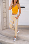 Women's Mustard Linen Pocket Buttoned Pipe Leg Carrot Trousers Bst3394