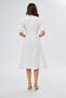 White Atlas Fabric V-Neck Balloon Sleeve Bell Cut Midi Dress with Button Accessories 153 - 3
