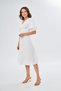White Atlas Fabric V-Neck Balloon Sleeve Bell Cut Midi Dress with Button Accessories 153 - 8