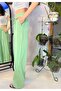 Green Color Elastic Waist Pocketed Woven Viscose Crinkle Women's Fabric Trousers - 3