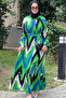 Women's Zigzag Pattern Belted Oversize Summer Viscose Dress - 3