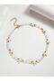 Crimping Stone Cream Starry Pearl Gold Detailed Crystal Necklace - 3