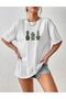 White 3 Cactus Printed Trend Oversize Tshirt Unisex