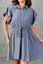 Belted Front Buttoned Shirt Collar Flared Cut Antresite Summer Dress 6010 - 5