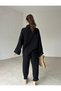 Black Muslin Fabric Women's Pants Shirt Bottom Top Set - 2