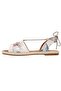Women's Vegan Leather Beige Lace-up Sandals - Paperflower Design - 4
