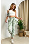 Women's Green Tie-Dyed Sweatpants with Stitching Detail and Pockets and Elastic Cuffs - 4