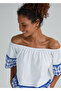 2213 Blue Embroidery Detailed White Bardot Women's Blouse - 3