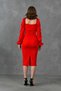Red Crepe Fabric Double Breasted Neckline Low-cut Balloon Sleeve and Slit Detailed Midi Dress 581915 - 3