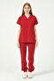 Red Lycra Scrubs Cargo Pocket Jogger Leg Forma Bat Sleeve Set Unisex - 2