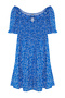 Blue Floral Print Skirt Waist Opening Madonna Neck Viscose Woven Dress Twoss24El01033 - 6