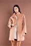 Snap Fastener Side Slit Bat Sleeve Camel Stamp Coat