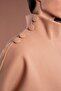 Snap Fastener Side Slit Bat Sleeve Camel Stamp Coat - 5