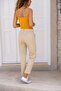 Women's Mustard Linen Pocket Buttoned Pipe Leg Carrot Trousers Bst3394 - 2
