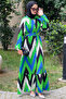 Women's Zigzag Pattern Belted Oversize Summer Viscose Dress - 5