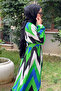 Women's Zigzag Pattern Belted Oversize Summer Viscose Dress - 4