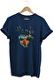 Nature Hunting Deer and Hunter Theme Printed 100% Cotton Navy Blue T-Shirt
