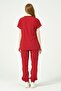 Red Lycra Scrubs Cargo Pocket Jogger Leg Forma Bat Sleeve Set Unisex - 4