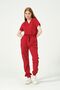 Red Lycra Scrubs Cargo Pocket Jogger Leg Forma Bat Sleeve Set Unisex - 5