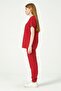 Red Lycra Scrubs Cargo Pocket Jogger Leg Forma Bat Sleeve Set Unisex - 3