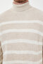 Bej Casual Oversize Balıkçı Yaka Çizgili Triko Kazak TMNAW24KZ00017 - 5