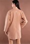 Snap Fastener Side Slit Bat Sleeve Camel Stamp Coat - 7
