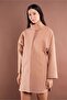 Snap Fastener Side Slit Bat Sleeve Camel Stamp Coat - 2