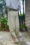 Women's Khaki Elastic Waist Linen Look Washed Pocket Loose Baggy Trousers RSD1230 - 4