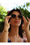 Women's Sunglasses Rectangle Gold Durable Metal Frame Black Glass - 5