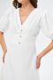 White Atlas Fabric V-Neck Balloon Sleeve Bell Cut Midi Dress with Button Accessories 153 - 2