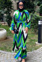 Women's Zigzag Pattern Belted Oversize Summer Viscose Dress