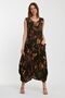 Women's Khaki Tasseled Pocket Detailed Patterned Woven Zero Sleeve Ethnic Dress - 3