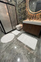 3-Piece Washable Post White Bathroom Rug Plush Toilet Set 80X80 Round + 50X60 and 60X100 Toilet Mats - 5