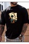 Men's Dice Card Printed Crew Neck Oversize Casual Boyfirend Black and White T-Shirt