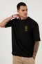 Unisex Black T-Shirt AC Milan Football Team ACM Milan Minimal Gold Printed Oversized T-Shirt - 3