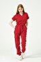 Red Lycra Scrubs Cargo Pocket Jogger Leg Forma Bat Sleeve Set Unisex
