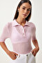 Women's Pink Polo Neck Lightweight See-Through Knitwear Blouse Fn03211 - 2