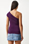 Women's Purple Single Shoulder Drawstring Knitted Blouse Dz00112 - 8