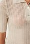 Women's Biscuit Polo Neck Lightweight See-Through Knitwear Blouse Fn03211 - 4