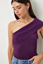 Women's Purple Single Shoulder Drawstring Knitted Blouse Dz00112 - 2
