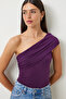 Women's Purple Single Shoulder Drawstring Knitted Blouse Dz00112