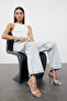 Metallic Silver Banded Square Toe Women's 10 cm Heeled Sandals Takss24To00003 - 2