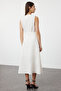 White Belted Embroidered Midi Woven Dress Twoss24El00959 - 5
