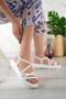 Banded Women's Sandals White Pu Leather with Orthopedic Sole - 3