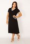 Women's Large Size Black Rib Detailed V-Neck Pocket Dress 65n34160 - 3
