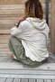 Women's Beige Washed Linen Mesh Star Sequin Hooded Blouse Gk-rsd2046 - 3